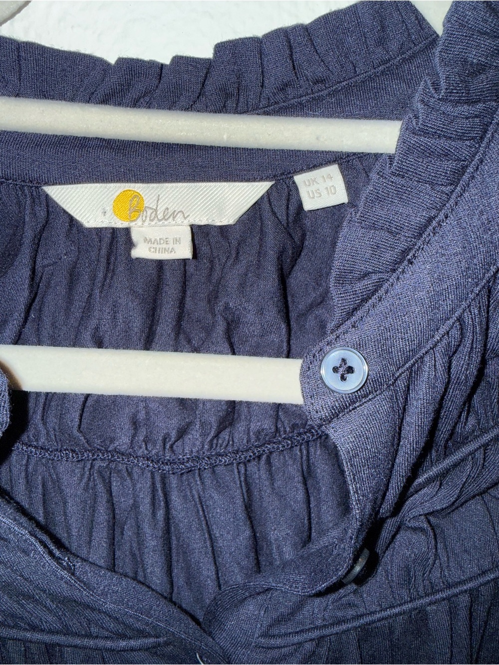 Boden Navy Ruffled Yoke Button-Down Blouse - Picture 3 of 7